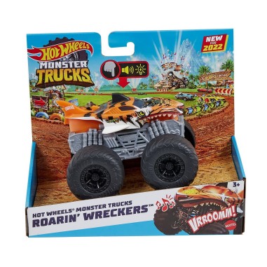 HOT WHEELS MONSTER TRUCK ROARIN WRECKERS TIGER SHARK CU FUNCTII SI SUNETE SCARA 1:43