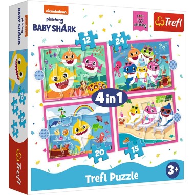 PUZZLE TREFL 4IN1 FAMILIA SHARK