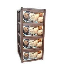 Dulap pentru depozitare, din plastic, 4 sertare cu desene pisicute GIMI GYM - produs de calitate si ieftin