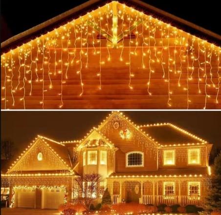 Instalatie alba de Craciun, tip turturi interconectabili, franjuri, 8m, 160 leduri, 9107W