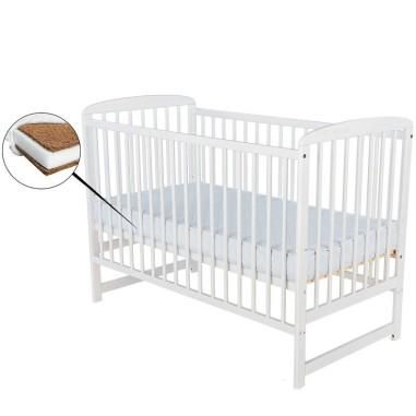 Patut lemn Ola 120x60 cm, lemn, rezistent, saltea reglabila 3 nivele, Laterala, Alb + Saltea 10 cm BabyNeeds - produs de calitat