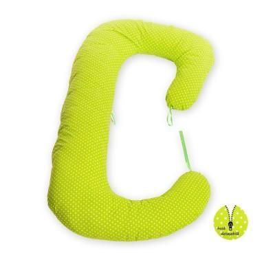 Perna 3 in 1 pentru gravide si bebelusi Soft Plus, Cu husa detasabila bumbac, Bulinute mici alb cu verde BabyNeeds - produs de c