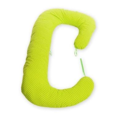 Perna 3 in 1 pentru gravide si bebelusi Soft, Cu husa bumbac, Bulinute mici alb cu verde BabyNeeds - produs de calitate si iefti