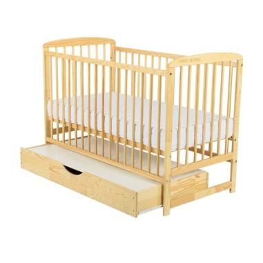 Patut lemn Ola 120x60 cm, sertar, lemn, rezistent, saltea reglabila 3 nivele, Laterala, Natur BabyNeeds - produs de calitate si 