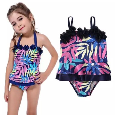 Costum de baie mov cu frunze si floricele aplicate Drool (Marime: 80)