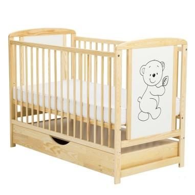 Patut lemn Timmi 120x60 cm, sertar, lemn, rezistent, saltea reglabila 3 nivele, Laterala, Natur BabyNeeds - produs de calitate s