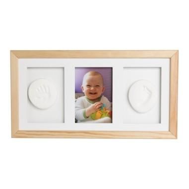 Baby HandPrint - Kit mulaj cu dubla amprenta, Double Memory Frame, Cu rama foto 10x15 cm, Natur Baby HandPrint - produs de calit