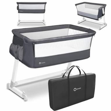 Patut co-sleeper Theo 2 in 1, Cu setare unghiulara, Reglabil in 5 pozitii pe inaltime, Dark Grey Lionelo - produs de calitate si