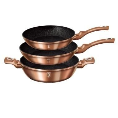 Set de tigai marmorate, 3 piese, din aluminiu forjat, Rose Gold/Cupru Metalic Line, Berlinger Haus, BH 1280