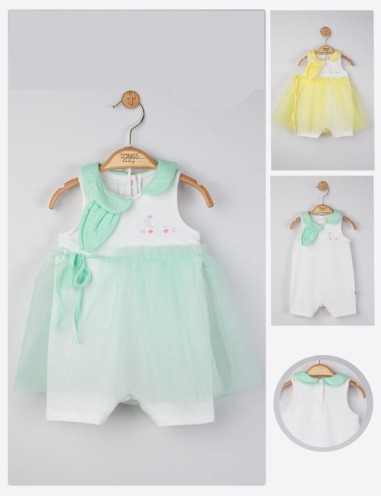 Salopeta de vara pentru bebelusi cu tulle, Tongs baby (Culoare: Verde, Marime: 0-3 Luni)