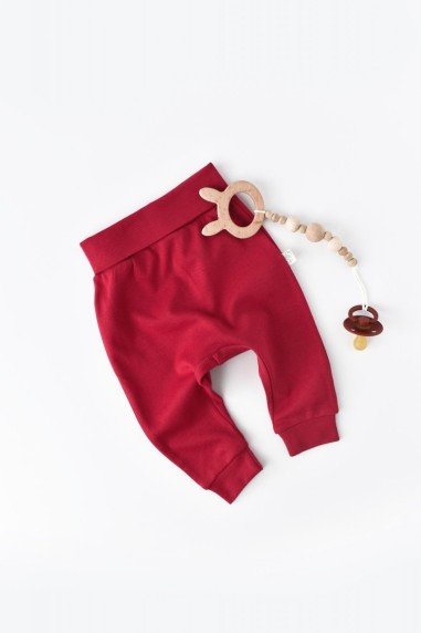 Pantaloni Bebe Unisex din bumbac organic Rosu BabyCosy (Marime: 6-9 luni)