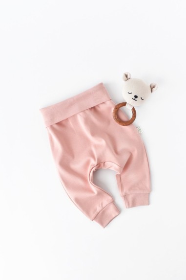 Pantaloni Bebe Unisex din bumbac organic Roz pudra BabyCosy (Marime: 9-12 luni)