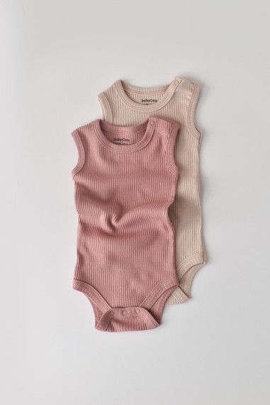 Set de 2 body-uri fara maneci din bumbac organic si modal - Roz/Blush BabyCosy (Marime: 0-3 Luni)