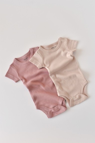 Set de 2 body-uri cu maneca scurta din bumbac organic si modal - Roz/Blush BabyCosy (Marime: 6-9 luni)