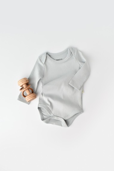 Body Bebe Unisex cu maneca lunga din 95% bumbac organic cu 5% elastan - Gri, BabyCosy (Marime: 6-9 luni)