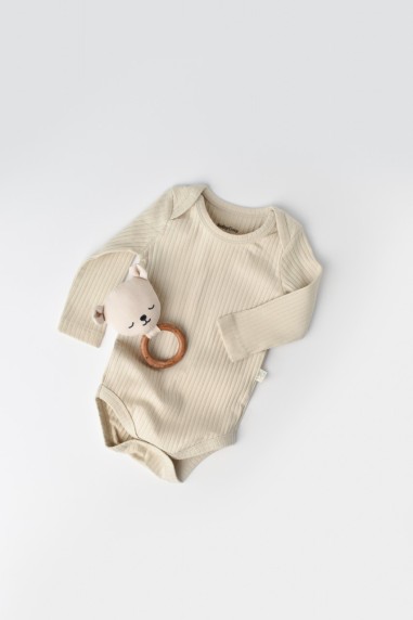 Body Bebe Unisex cu maneca lunga din 95% bumbac organic cu 5% elastan - Crem, BabyCosy (Marime: 0-3 Luni)