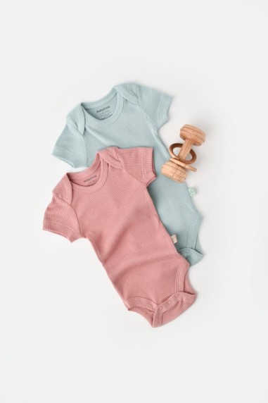 Set 2 body-uri bebe unisex din bumbac organic si modal - Mint/Rose, BabyCosy (Marime: 18-24 Luni)