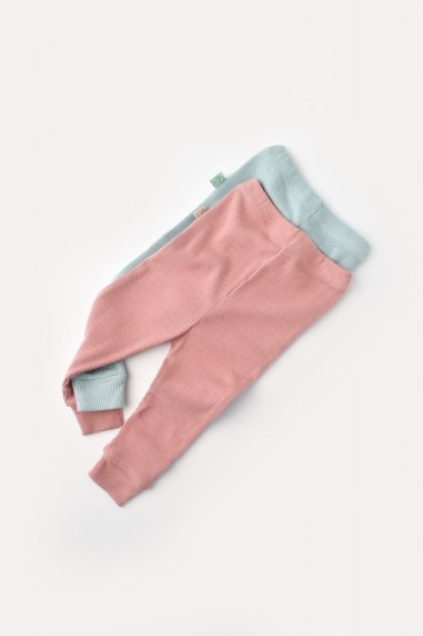 Set 2 pantaloni bebe unisex din bumbac organic si modal - Mint/Rose, BabyCosy (Marime: 9-12 luni)