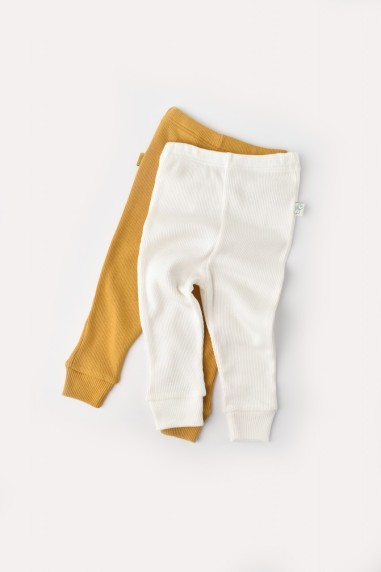 Set 2 pantaloni bebe unisex din bumbac organic si modal - Mustar/Ecru, BabyCosy (Marime: 3-6 Luni)