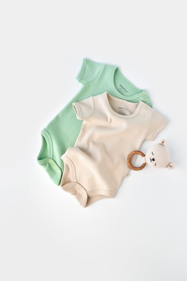 Set 2 body-uri bebe unisex -100% bumbac organic - Mint/Stone, BabyCosy (Marime: 9-12 luni)