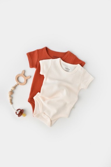 Set 2 body-uri bebe unisex -100% bumbac organic - Scortisoara/Ecru, BabyCosy (Marime: 9-12 luni)