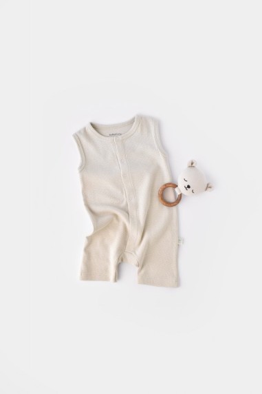 Salopeta fara maneci si pantaloni scurti - 100% bumbac organic - Stone, BabyCosy (Marime: 9-12 luni)