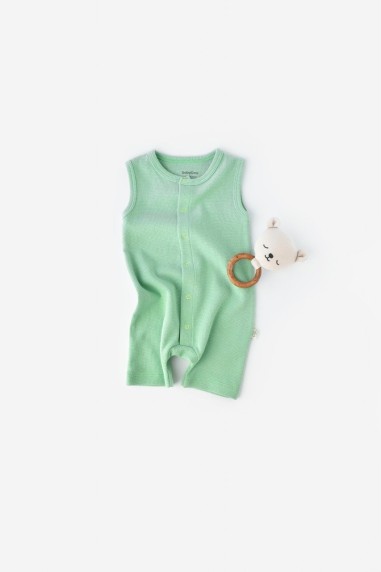 Salopeta fara maneci si pantaloni scurti - 100% bumbac organic - Mint, BabyCosy (Marime: 9-12 luni)