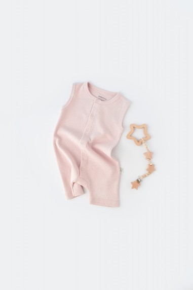 Salopeta fara maneci si pantaloni scurti - 100% bumbac organic - Roz, BabyCosy (Marime: 6-9 luni)