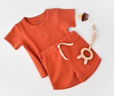 Set tricou cu pantaloni scurti - 100% bumbac organic - Scortisoara, BabyCosy (Marime: 12-18 Luni)