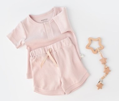 Set tricou cu pantaloni scurti - 100% bumbac organic - Roz, BabyCosy (Marime: 9-12 luni)