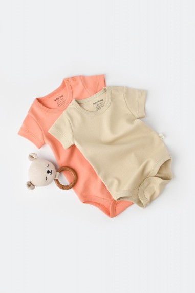 Set 2 body-uri bebe unisex -100% bumbac organic - Roz/Crem, BabyCosy (Marime: 6-9 luni)