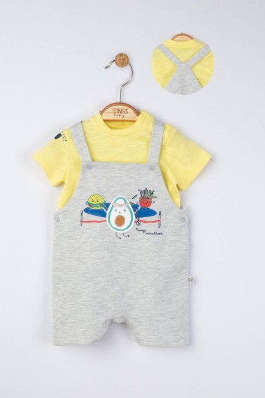 Set salopeta cu tricou de vara pentru bebelusi Marathon, Tongs baby (Culoare: Gri, Marime: 6-9 luni)