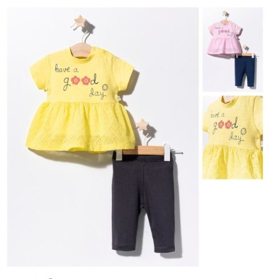 Set bluzita de vara cu pantalonasi pentru bebelusi, Tongs baby (Culoare: Galben, Marime: 6-9 luni)