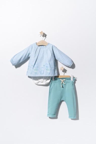 Set bluzita de vara cu pantalonasi pentru bebelusi Cats, Tongs baby (Culoare: Albastru, Marime: 9-12 luni)