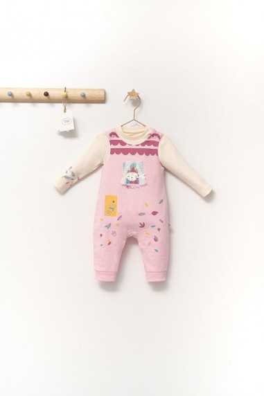 Set salopeta cu bluzita Scufita rosie pentru bebelusi, Tongs baby (Marime: 9-12 luni, Culoare: Corai)